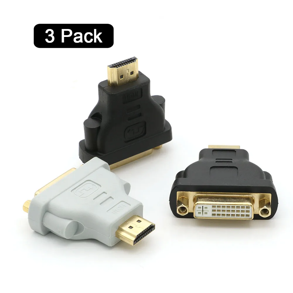 3 PCS Cable Adapter HDMI A Male to 24+5 Pin DVD D Female Converter