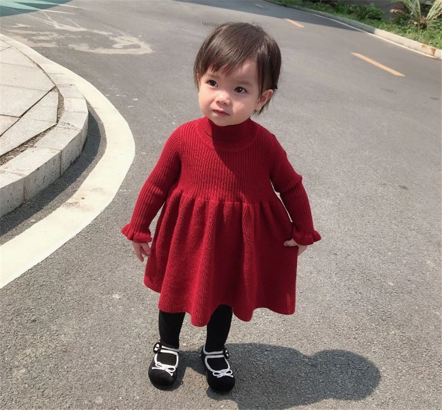 1 2 3 4 5 Years Infant Baby Wool Dress Toddler Girls Long Sleeve Knitted Soft Elastic Dresses Kids Ruffles Princess | Детская одежда и