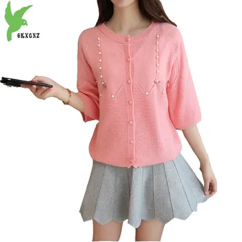 

New Spring Autumn Women Sweater Fashion Knit Short Cardigan Casual Tops Solid Color Beading Loose Outerwear Coat OKXGNZ A706