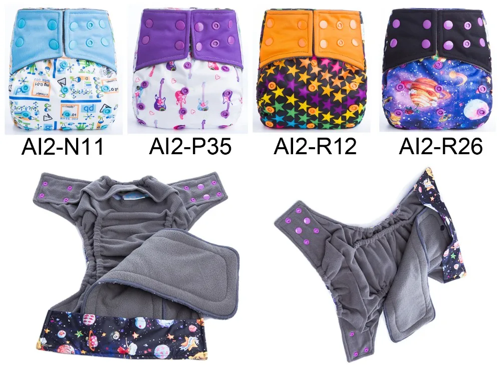 

New Arrival Resuable Organic Cloth Diaper Baby Nappy AI2 Cloth Nappies Adjustable Size Double Leaking Gusset With Snap Inserts