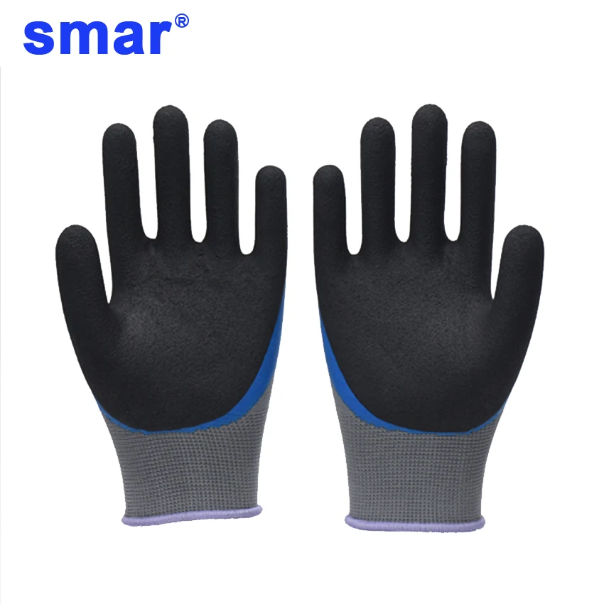 

2019 Upgraded Blue Black Cover Gloves Latex Microfine Foam Gloves Factory Safety Working Gloves Men 1 Pair set