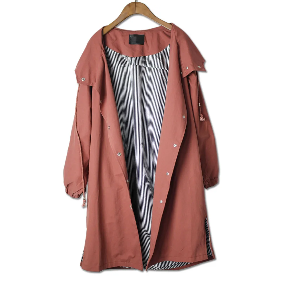 2018 New Spring Autumn Women Loose Long Trench Coat Plus Size  solid Overcoats Street Casual BF Windbreaker Female Bat sleeved