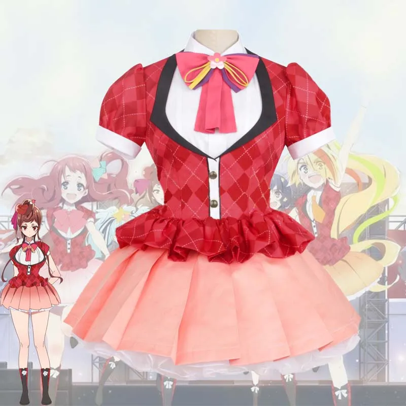 

New Anime ZOMBIE LAND SAGA Zonbii Yugiri Yuta Cosplay Costume Custom Girl Red Jacket Shirt Skirt Gloves Bow-Tie Stage Costume
