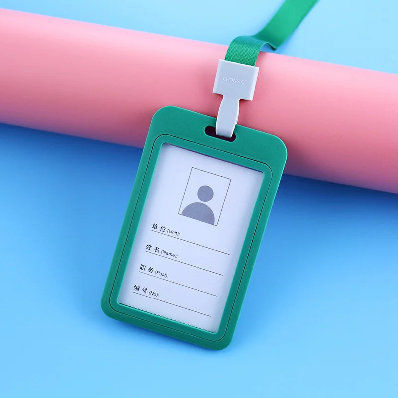 1 шт. рабочий держатель для карт s с веревкой студенческий пластиковый держатель для карт имя работника ID карта Обложка металлический рабочий сертификат идентификационный значок - Цвет: green