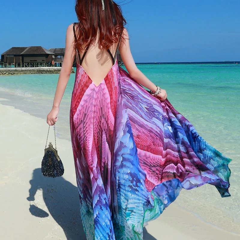 2017 moda vestido Vintage Vestidos Desigual mujeres Maxi vestido Sexy sin espalda estampado Pavo Real vestido largo Boho playa vestido|boho beach dress|women maxi dress - AliExpress