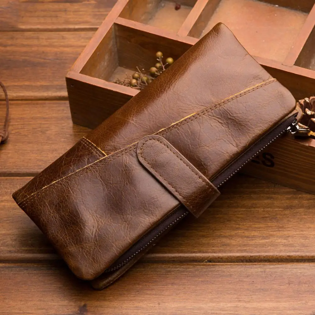 

Retro Men Genuine Leather Long Wallet Cards Cash Holder Slim Purse Clutch Snap Buckle Men Money Handbag
