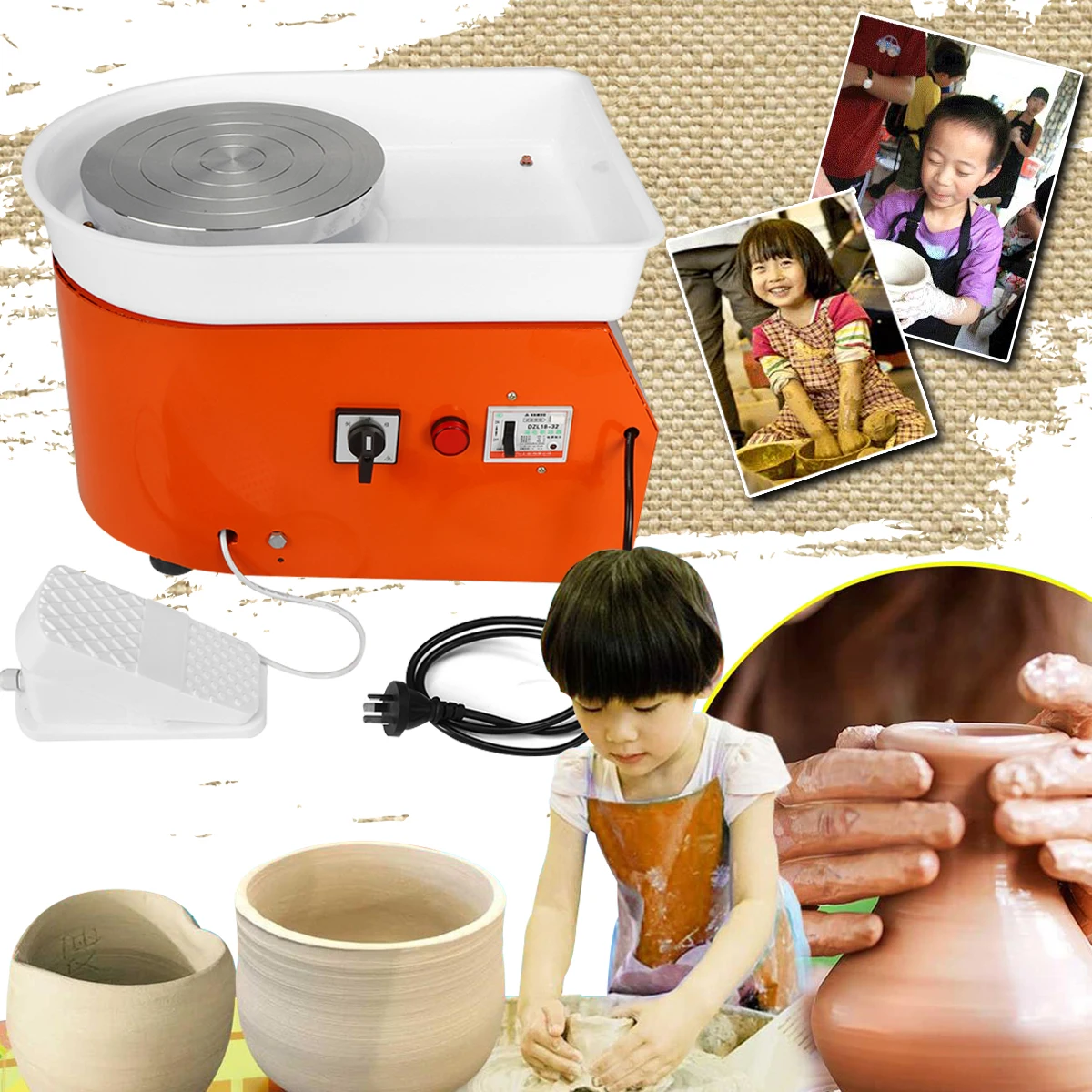 

25cm Pottery Wheel Machine Ceramic Work Ceramics Clay Art EU/AU AC220V 250-350W With Mobile Flexible Foot Pedal Smooth Low Noise