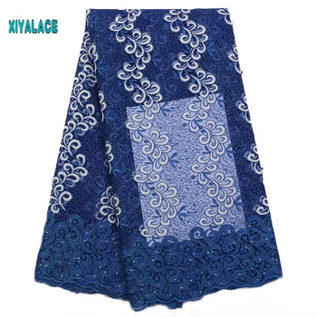 

African Lace Fabric 2019 High Quality Nigerian Lace Fabrics Embroidery French Tulle Lace with stones Fabric YA2286B-1