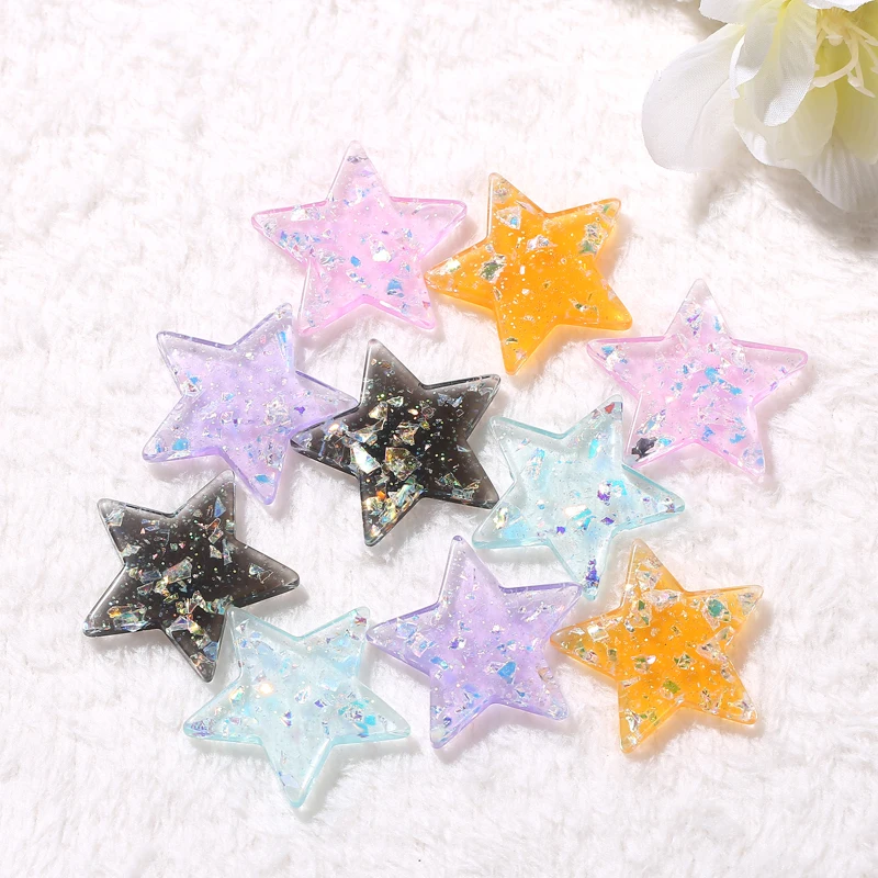 

20pcs Flat Back Resin Cabochons Glitter Star For Diy Decoration Scrapbooking Decorative Craft parts