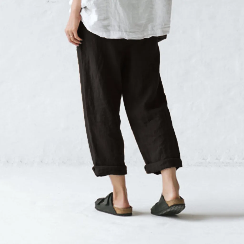 Feitong женские брюки повседневное однотонное хлопковое белье брюки на пуговицах Свободные широкие брюки плюс размер коричневый, черный, синий, серый S-3XL