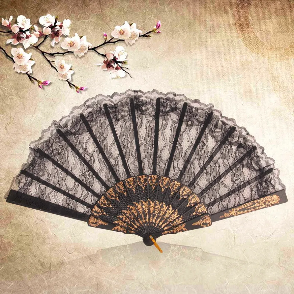 

1pcs Vintage Chinese Spun Silk Flower Printing Hand Fan Folding Hollow Carved Hand Fan Event & Party Supplies