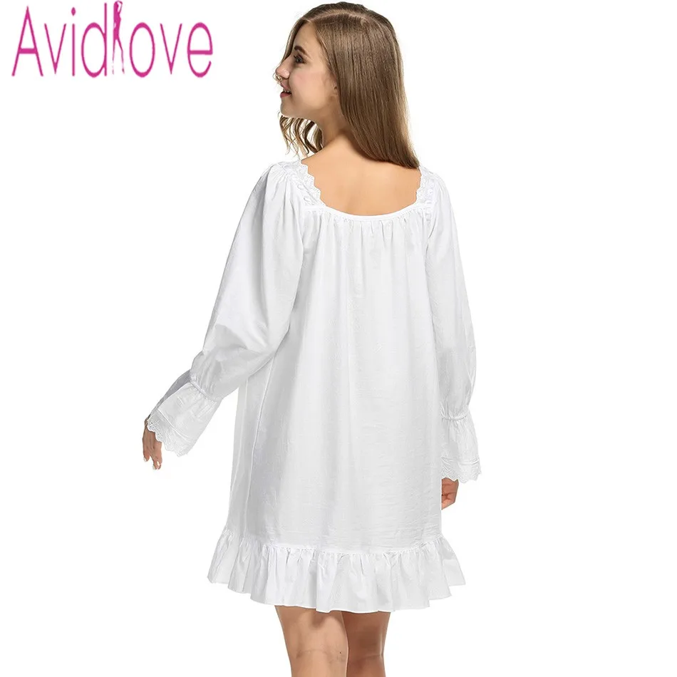 Avidlove женское белое платье для сна хлопковая ночная рубашка с длинным рукавом