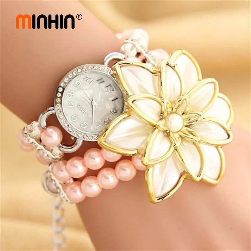 

MINHIN Luxury Flowers Watch Bracelets Multilayers Pearl Bracelet For Women Charm Bracelets & Bangles Gift Jewelry Pulseras
