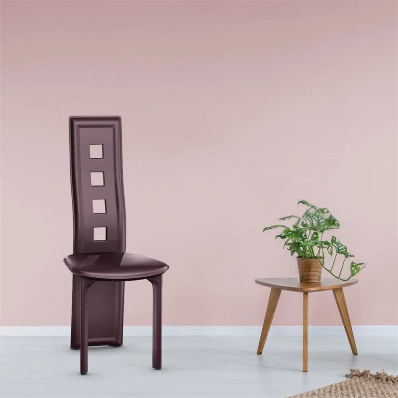 

High Quality Set of 4 Stable Steel Frame High Back Armless Dining Chairs Leather Comfortable High-density Sponge Furniture