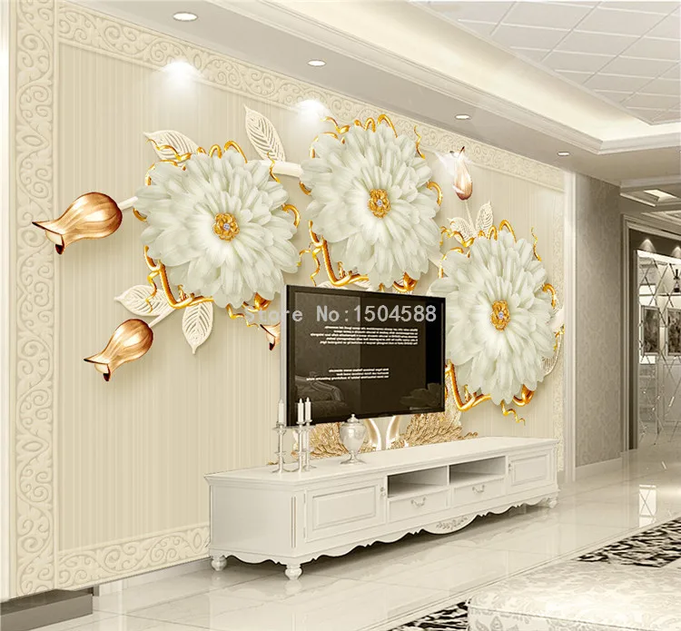 European Style Luxury 3D Flowers Swan Wallpaper