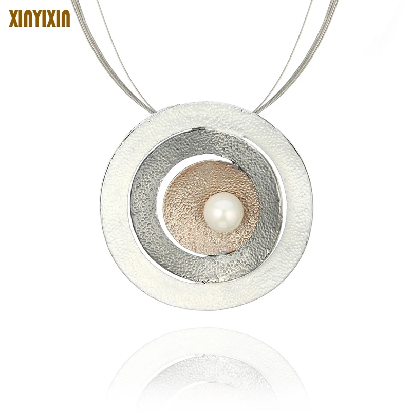 

Bohemia Silver Big Round Pearl Pendant Necklaces Chocker Necklace For Women Fashion Jewelry Birthday Valentine's Day Gift 2019