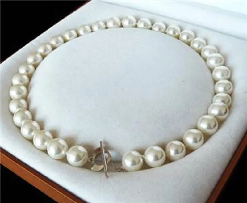 

Rare Huge 10mm Genuine White South Sea Shell Pearl Round Beads Necklace 18''