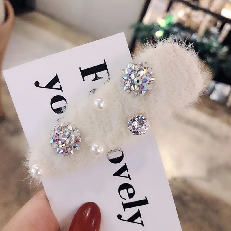 Новые корейские аксессуары для волос для женщин, пушистые Стразы, жемчужные заколки для волос, Геометрическая цветная заколка для волос, модный головной убор