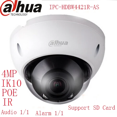 

Free shipping Dahua 4Mp IPC-HDBW4431R-AS replace IPC-HDBW4421R-AS IP camera network camera Support POE Micro SD Audio 1/1 In/Out