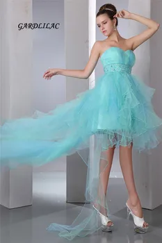 

Ruffles Mint Hi-Lo Evening dresses 2017 Hight Low Wedding Party Gown Sweetheart Organza with Crystal Belt Prom Gown
