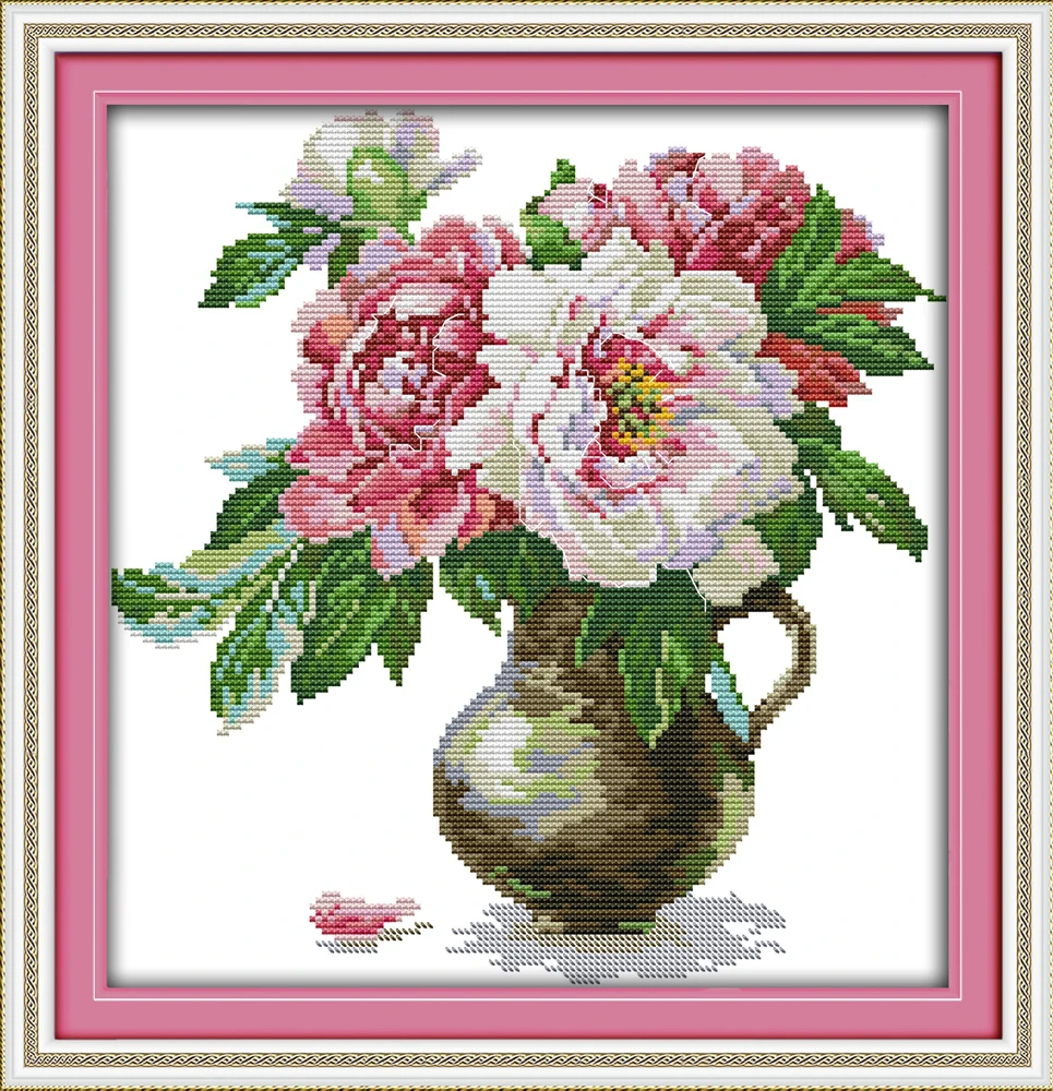 

The peony vase (4) cross stitch kit DIY vase hand embroidery set handmade needlework cross-stitching DMC color Dreamfounder
