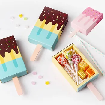 

50 Pcs Ice Cream Shape Cute Gift Paper Boxes Baby Shower Birthday Party Favor Candy Box Cartoon Drawer Gift Box For Kids Party