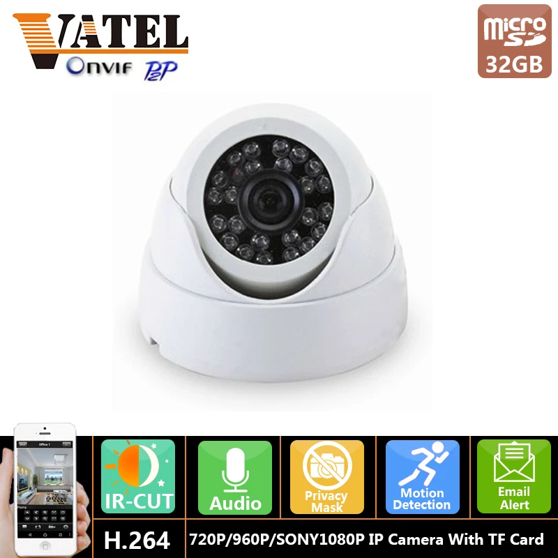 IP Camera Audio 720P 960P Plastic Dome Camera 32GB SD Card Network Onvif P2P Indoor Security 24IR Night Safety protection system