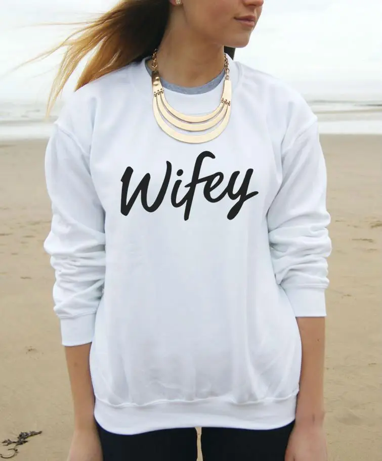 

Harajuku Women Sweatshirt Jumper Wifey Letters Print Casual Hoody For Lady Hipster Street Black White TZ203-59
