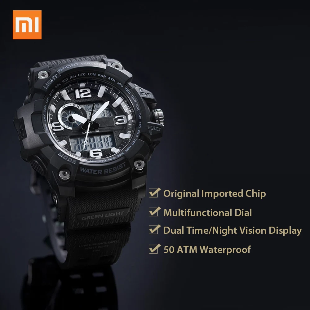

Xiaomi Mijia TwentySeventeen 50M Waterproof Digital Watch Outdoor Sports Watch luminous alarm clock Army Military Relogio
