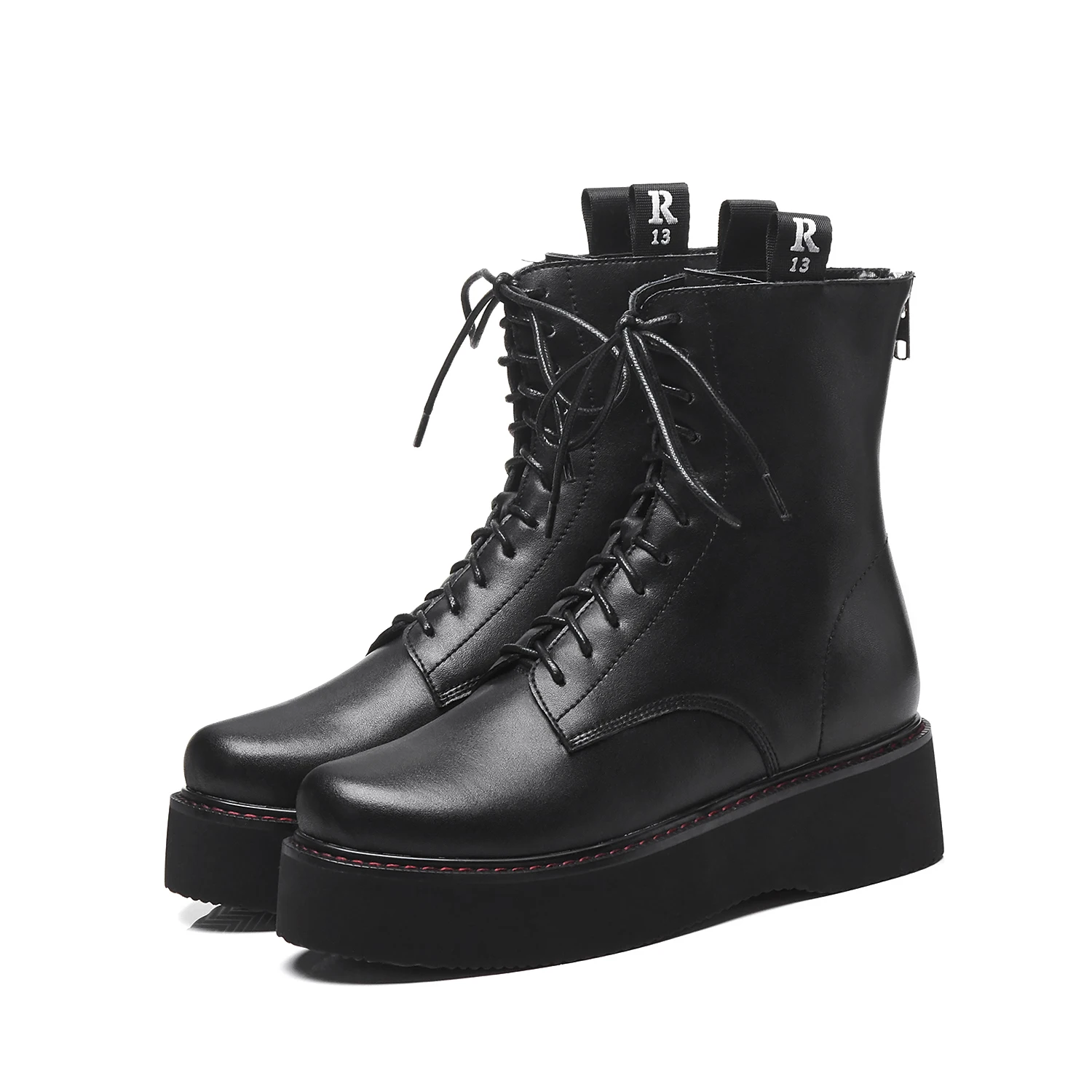 SKLFCXZY/новые стильные кожаные ботинки для девочек ботильоны на толстом каблуке 5 см женские ботинки на шнуровке женская кожаная обувь высокого качества - Цвет: Черный