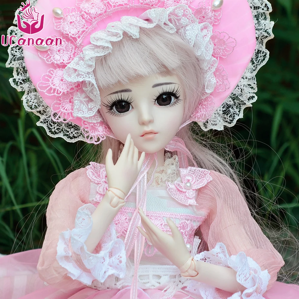 

UCanaan 1/3 BJD Doll Elegent Pink Dress Wear Girls SD Dolls With Outfits Cute Kawaii 18 Ball Joints Toys For Children