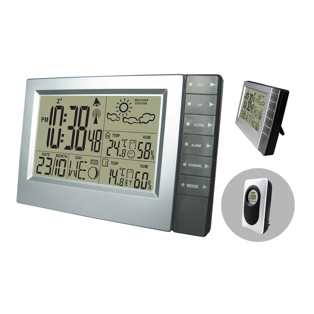

DYKIE RF DCF Wireless Weather Station Clock with Indoor Outdoor Termometer Hygrometer Digital Alarm Clock for Home Wholesale