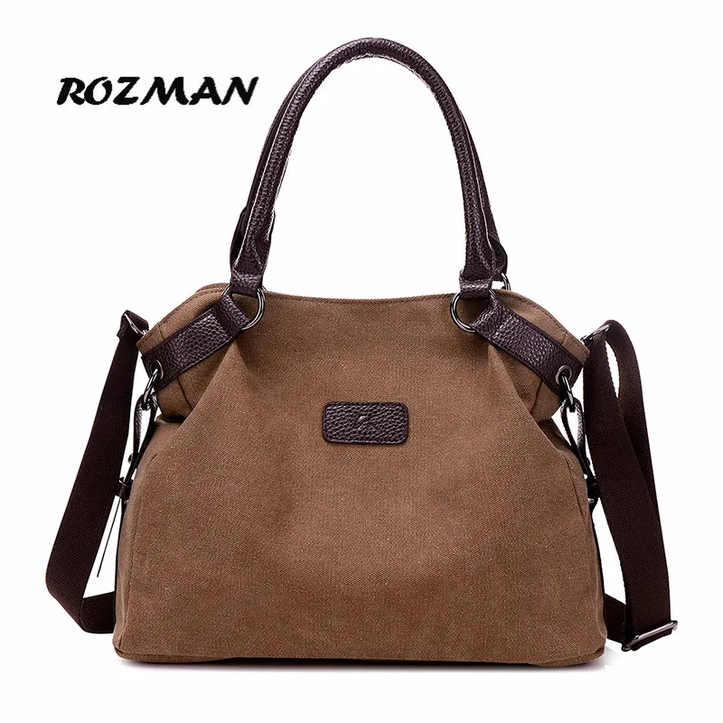 

2019 ROZMAN Brand Large Pocket Casual Tote Women's Handbag Shoulder Handbags Canvas Leather Capacity Bags For Women sac a main