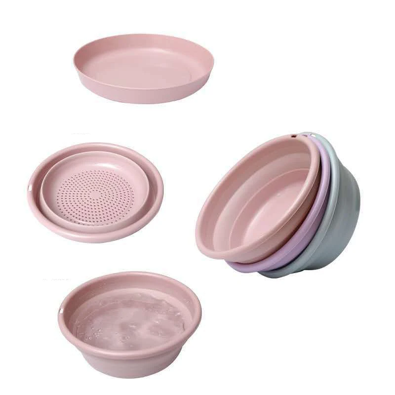Folding Portable Drain Basket Outdoor Camping Collapsible Colander Fruit Vegetable Cleaning Tool Strainer Kitchen Storage Basket