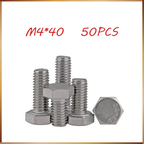 Free shipping50pcs/Lot DIN933 M4x40mm M4*40 mm 304 Stainless Steel hex bolts Outside the hexagonal screw m4 nails | Обустройство дома