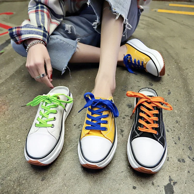 

2019 autumn new fashion simple color matching canvas shoes women comfortable wild thick soles casual shoes