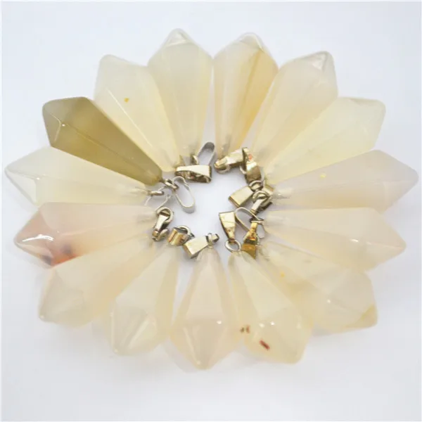 White chalcedony Лидер продаж! Природные драгоценного камня Цепочки и ожерелья и Подвески из круга розы кварц опал Unakite оникс Рейки Исцеление Для женщин Для мужчин ювелирные изделия 24 шт - Окраска металла: White chalcedony