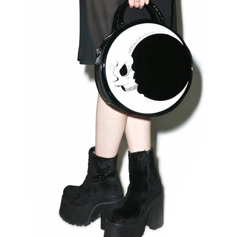 Женская сумка на плечо с круговым дизайном в виде лунного черепа, кожаная женская сумка-мессенджер через плечо, Женская сумочка, Женская круглая сумка