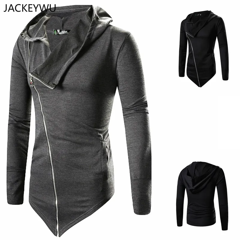 

Men Hooded Jacket Black Gown Zipper Hoodie Sweatshirts Hip Hop Mantle Long Sleeves Wizard Cloak Solid Color Men's Hoodies Cotton