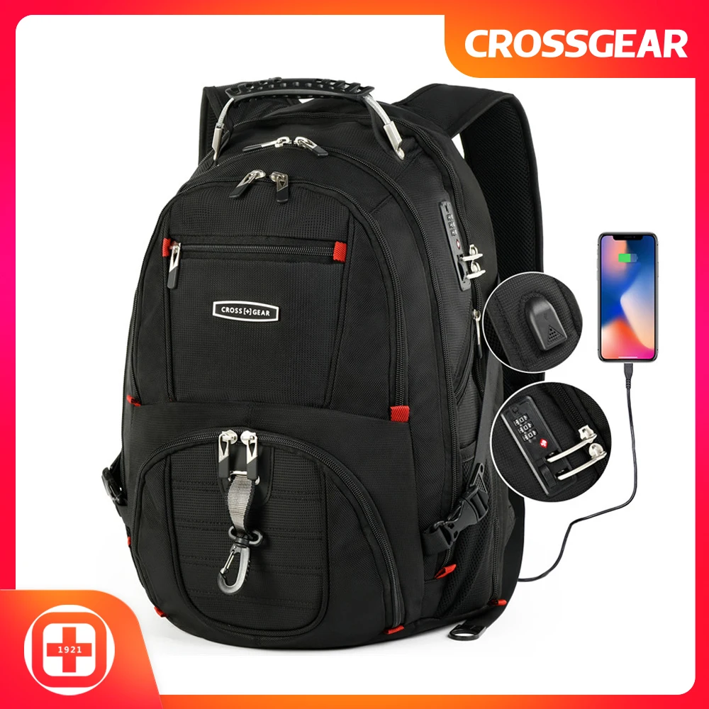 

CROSSGEAR TSA Laptop Backpack with USB Charging Port and Combination Lock Waterproof - Fits Most 17.3 Inch Laptops and Tablets