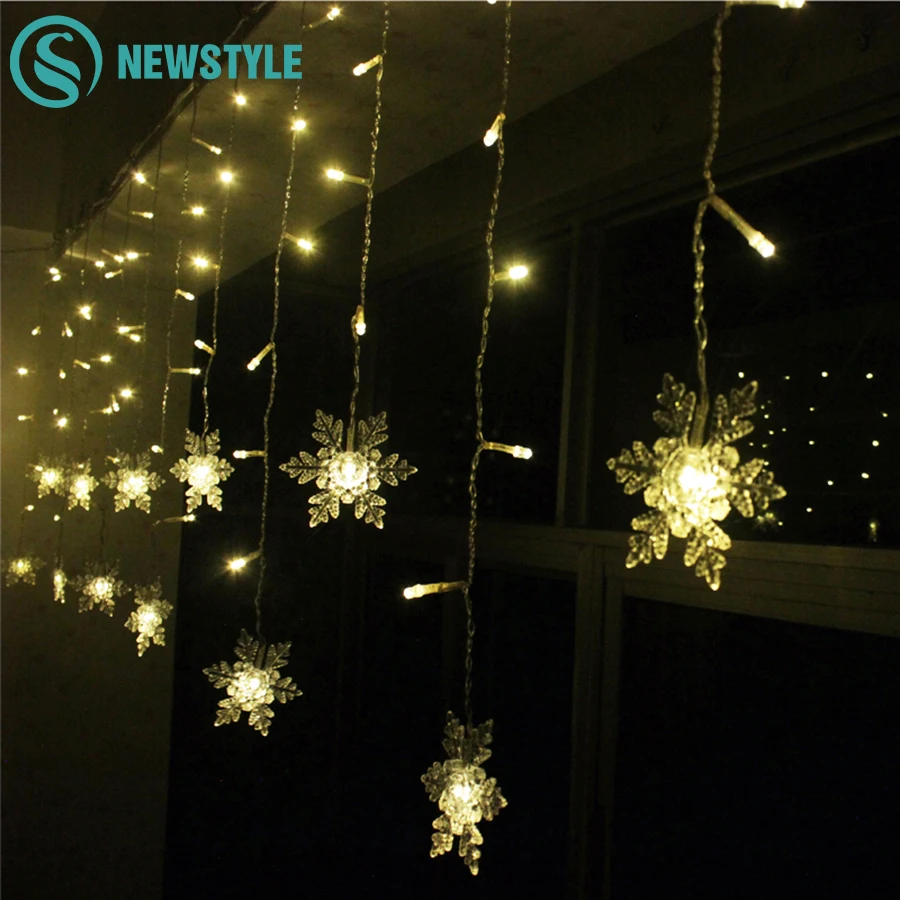 Prezzo 96 LED Luci Di Natale AC220V Fata Fiocco di Neve LED Tenda Della Stringa Per La Festa di Nozze Ghirlanda Decorazione Del Partito