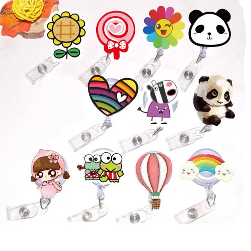 

Hot Sales 1 Piece High Quality Acrylic Retractable Nurse Badge Reel Cute Sunflower Rainbow Heart Students ID Card Badge Holder