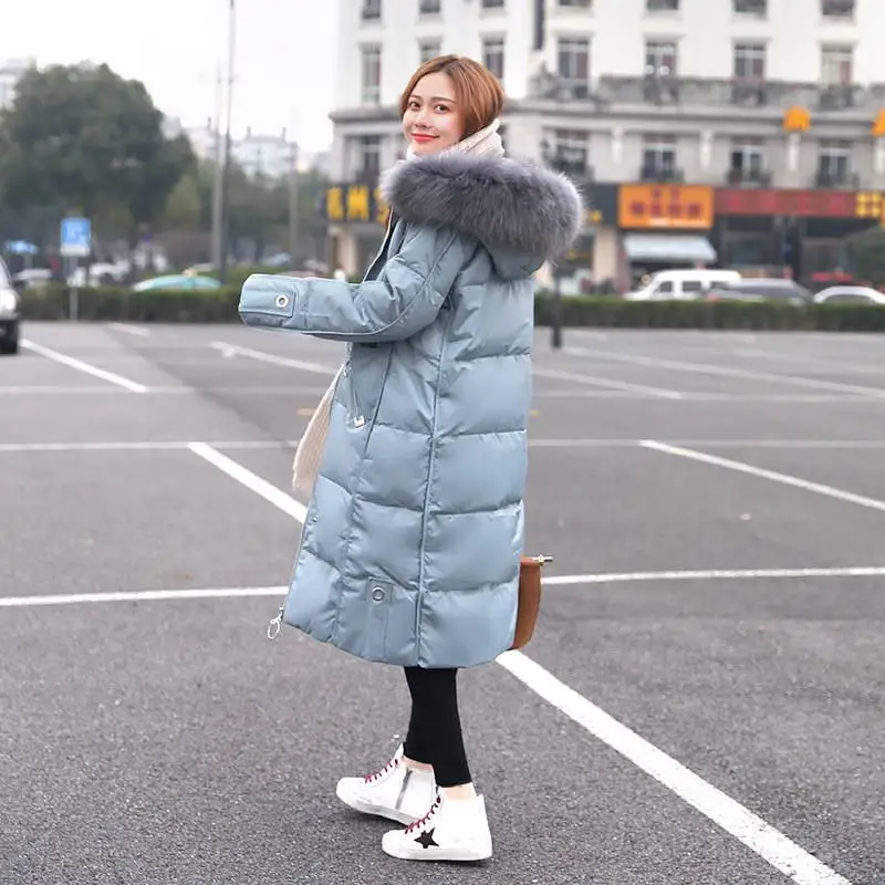 Women Winter Large Real Natural Fur White Duck Down Long Jacket Female Thicken Warm Jacket Overcoat Oversize Parka M28