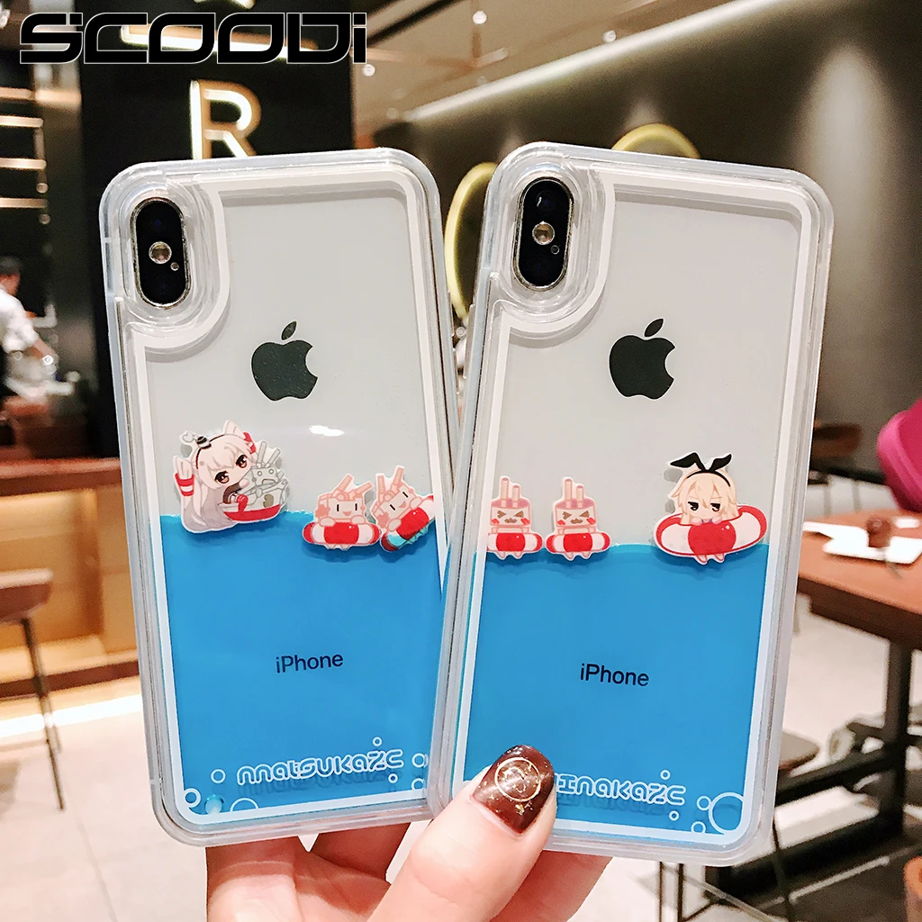 

Cute fleet Collection Blue sea quicksand shell phone Case For iphone X 6 6s Plus 7 8 plusTPU+PC cover Liquid Cases