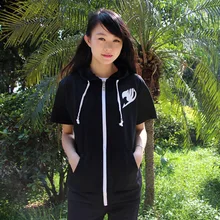 Top Anime Fairy Tail Gremio Logo Cremallera Sudadera con Capucha Otoño Primavera de Algodón de Manga Corta Delgada Ocasional Con Capucha Cosplay Nuevo