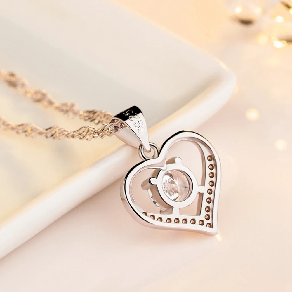 Настоящее серебро 925 проба ожерелье s для женщин сердце кулон ожерелье s мать любовь вода-цепочка «Волна» ожерелье женские ювелирные изделия подарок