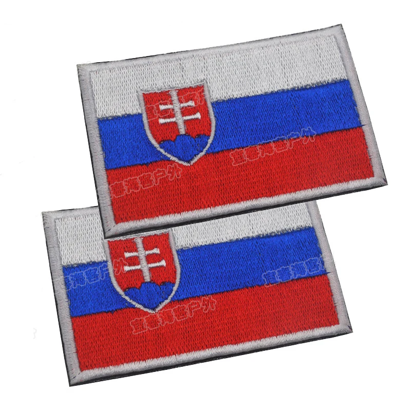 

Slovak National Flag Embroidery Patch Slovakia Embroidered Patch Military Tactical Armband Fabric Sticker Sewing Applique