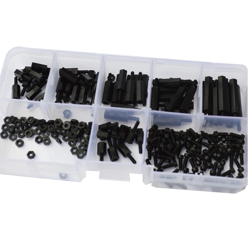 

M2 Nylon Hex Male Female Standoff Pillar Mount Thread PCB Plastic Hexagon Motherboard Spacer Bolt Screw Nut Black Assortment Kit