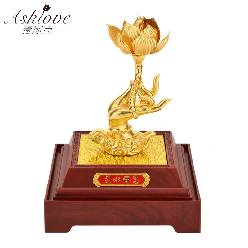 

Asklove Feng shui Zen lotus 24K Gold foil ornaments Gold Figurine Buddhism Bonsai Ornament Gifts Home decoration accessories