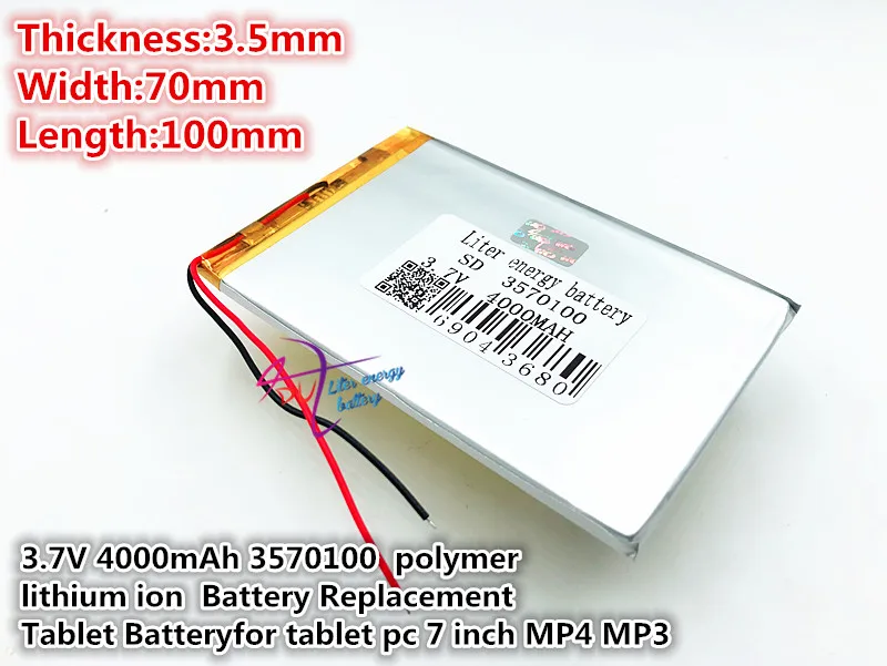 

Size 3570100 3.7V 4000mah Lithium polymer Battery with Protection Board For 7 inch Tablet PC